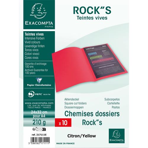 Paquet de 10 chemises Exacompta Rock's en carte 210 grammes coloris jaune