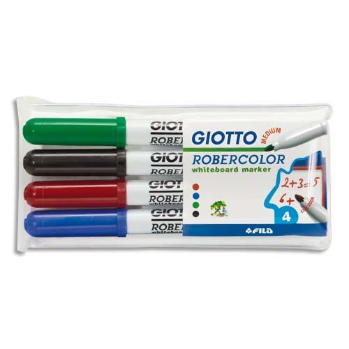Pochette de 4 feutres effaable  sec pointe ogive moyenne 4mm bleu, noir, rouge, vert
