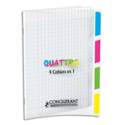 Cahier Conqurant 4en1 agraf 17x22cm 140 sys couverture polypro incolore