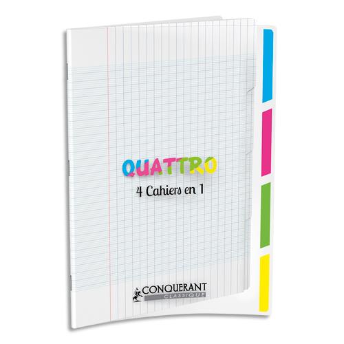 Cahier Conqurant 4en1 agraf 24x32cm 140 sys couverture polypro incolore