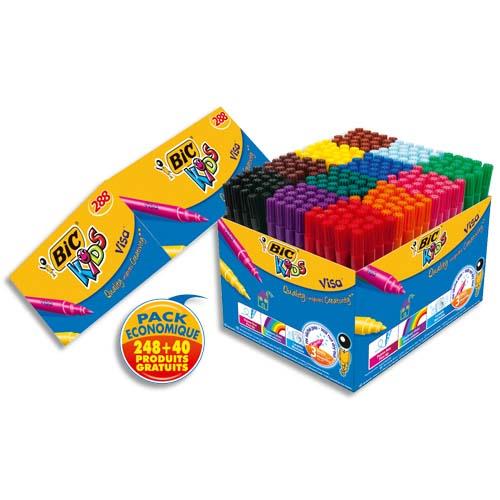 Classpack Bic de 248+40 feutres Visa pointe fine, capuchon ventil, encre lavable. Ne sche pas 3 mois.