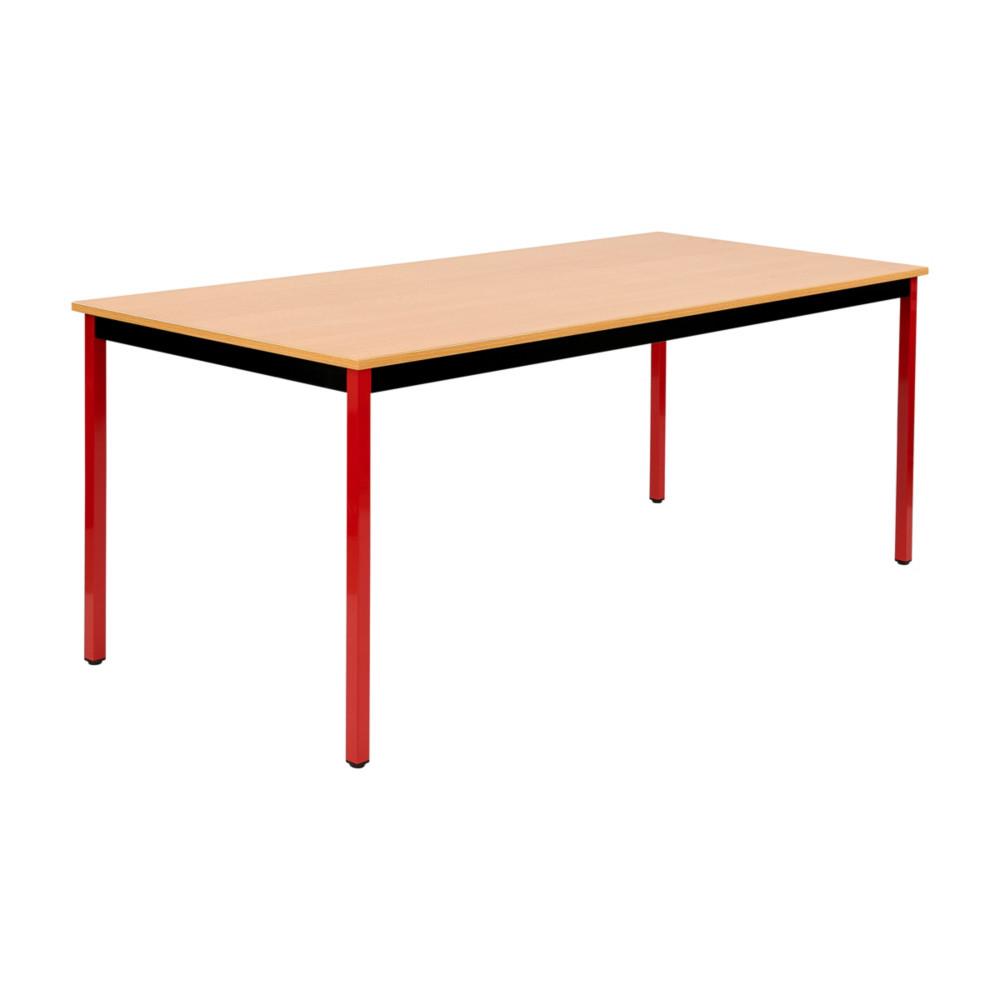 Table polyvalente rectangle - L 180 x P 80 cm - plateau htre - pieds rouges