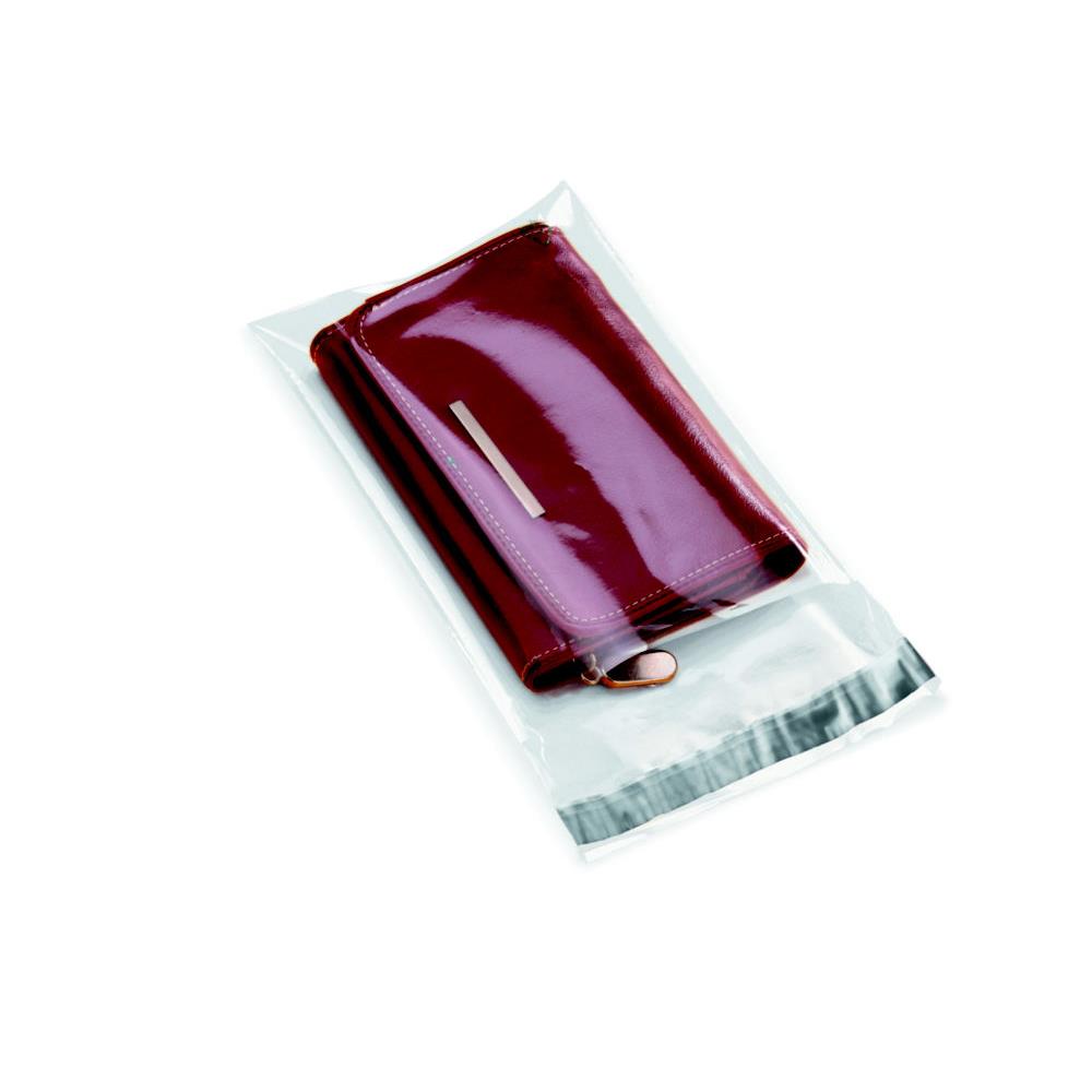 Sachet plastique haute brillance  fermeture adhsive - 12 x 18 cm - transparent - carton de 1000