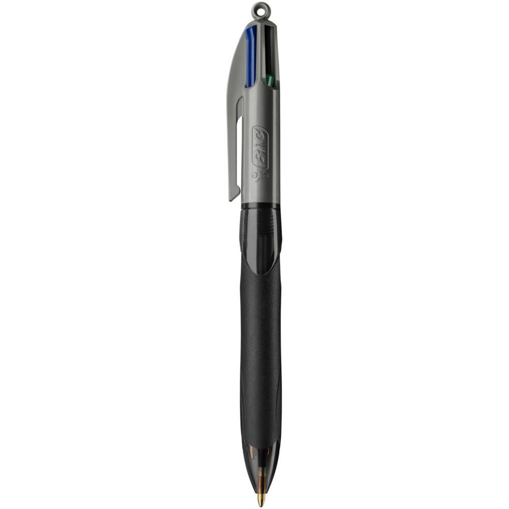 Stylo bille Bic 4 Couleurs Grip Pro - pointe moyenne rtractable - corps gris avec grip confort