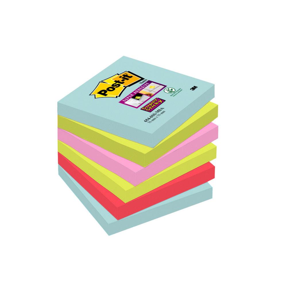 Notes repositionnables Post-it, 76 x 76 mm, collection multicolore Cosmic - Lot de 6 blocs de 90 feuilles