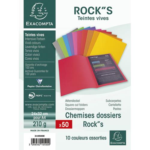 Chemise Exacompta Rock's - coloris assortis - format 24 x 32 cm - 210 g - paquet de 10