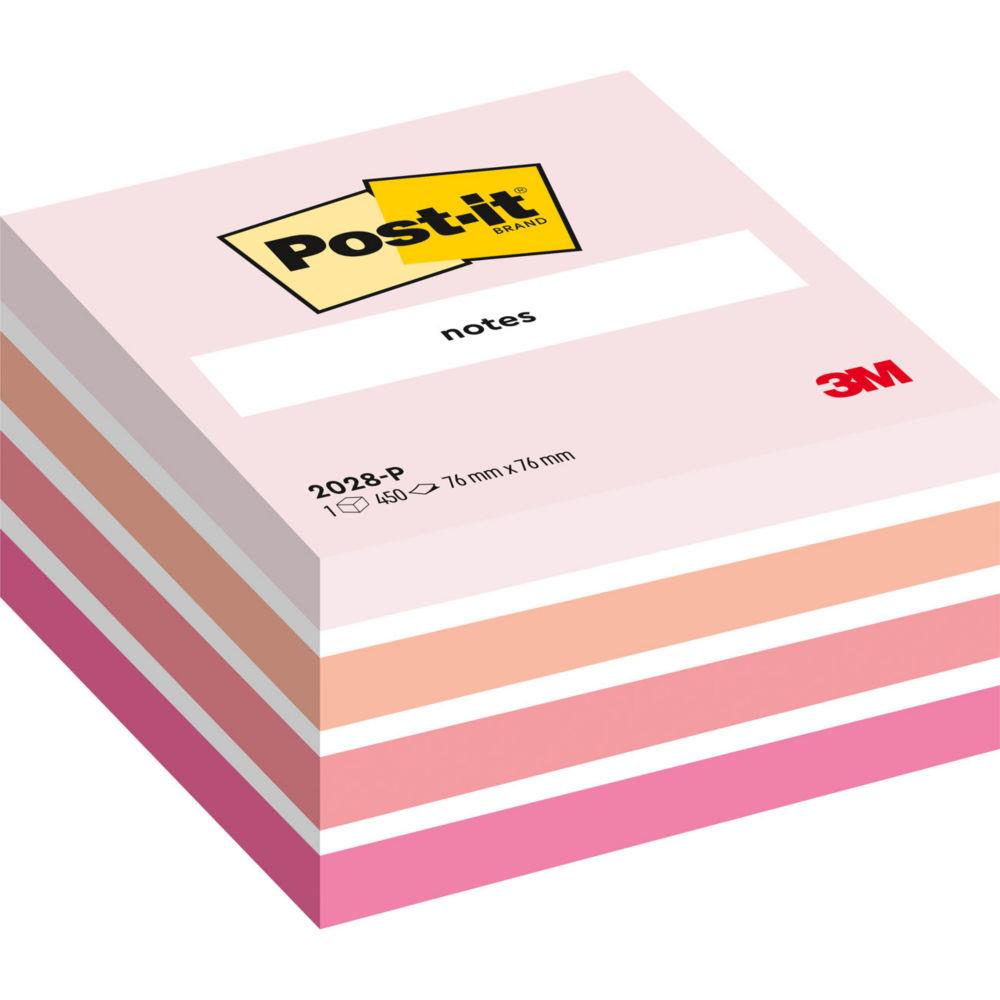 Cube Post-it Notes - repositionnables - 76 x 76 mm - cube de 450 feuilles - Coloris aquarelle rose