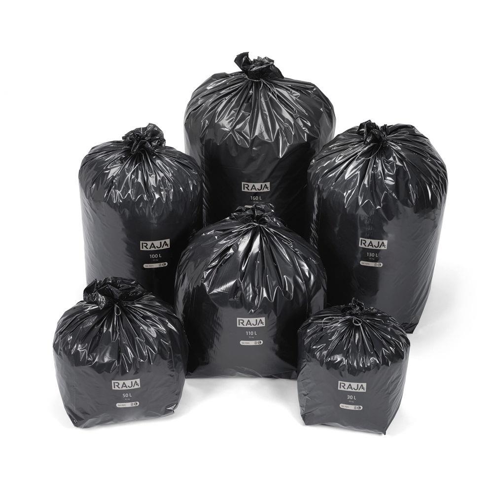 Sac poubelle RAJA 30L noir recycl forte rsistance  - Lot de 500 sacs