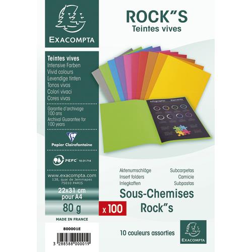 Sous-chemise Exacompta Rock's - coloris assortis - format 22 x 31 cm - 80 g - paquet de 100