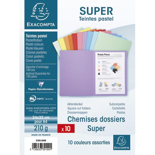 Chemise Exacompta Super 250 - carte 210 g - coloris assortis - 24 x 32 cm - paquet de 10