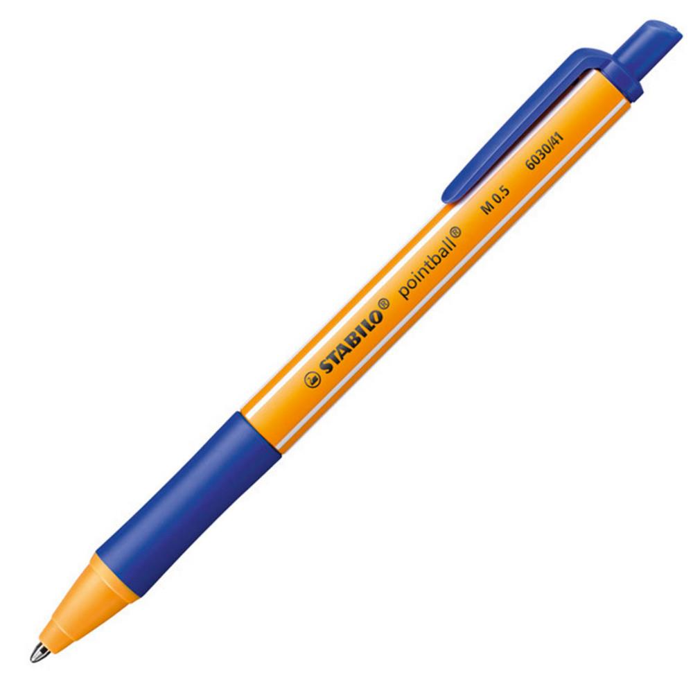 Stylo bille rtractable Pointball Stabilo - avec zone de prhension - pointe moyenne - corps en plastique bleu/jaune - encre bleue