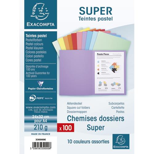 Chemise Exacompta Super 250 - carte 210 g - coloris assortis - 24 x 32 cm - paquet de 100