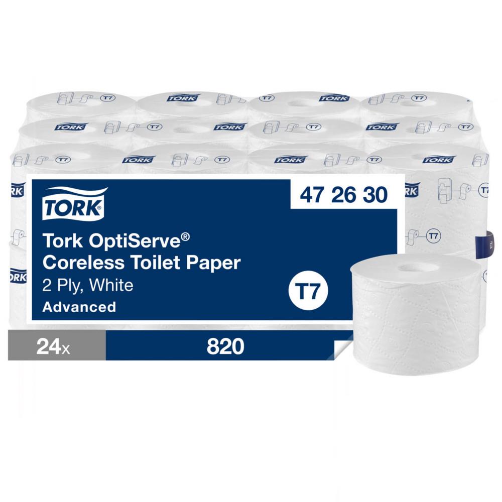 Papier toilette Tork OptiServe - T7- Rouleau de 820 feuilles - 2 plis - Sans mandrin Advanced - Blanc - 472630 - Carton de 24 rouleaux
