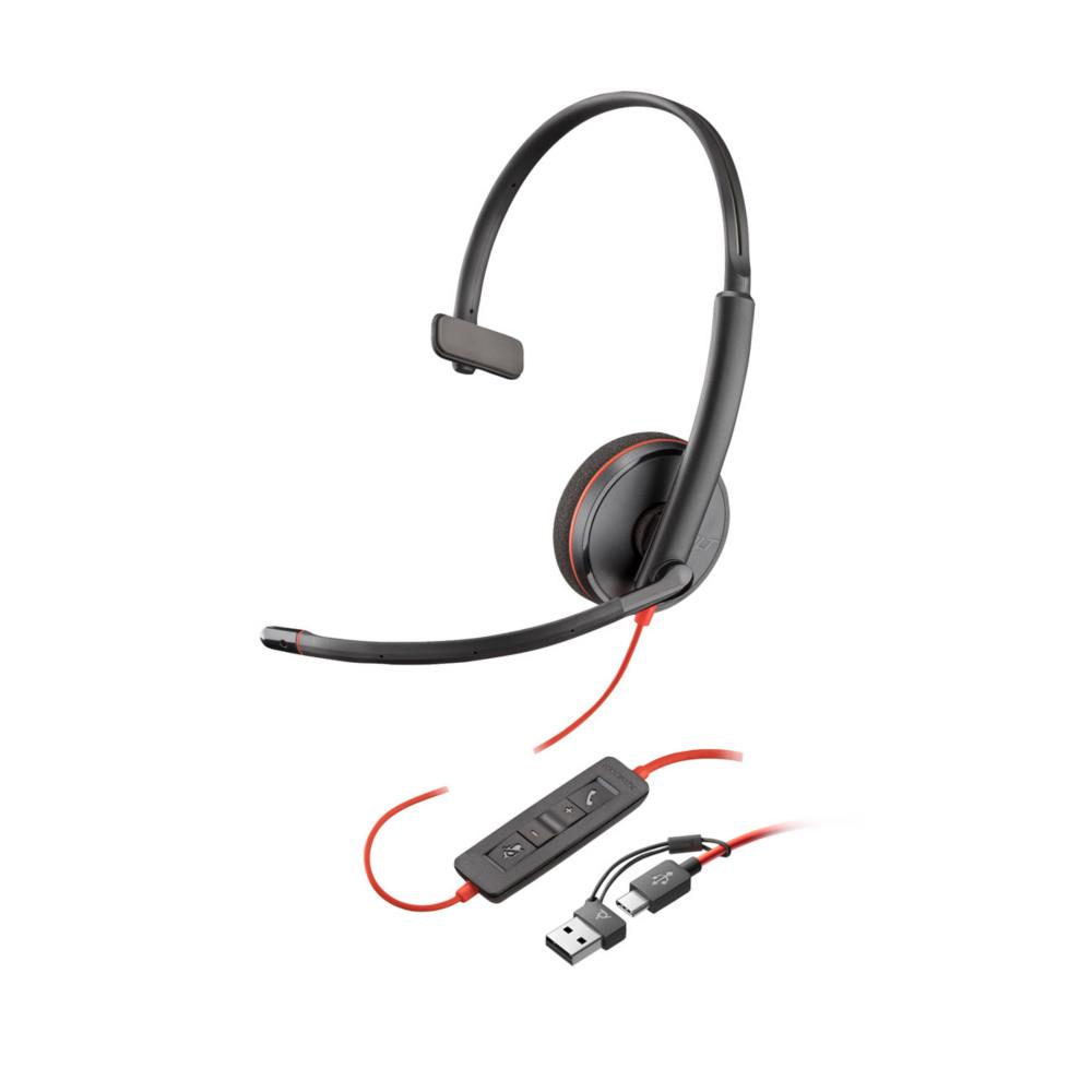 3210 Blackwire Poly Mono Poly Micro Casque filaire USB-C + adaptateur USB-C/A
