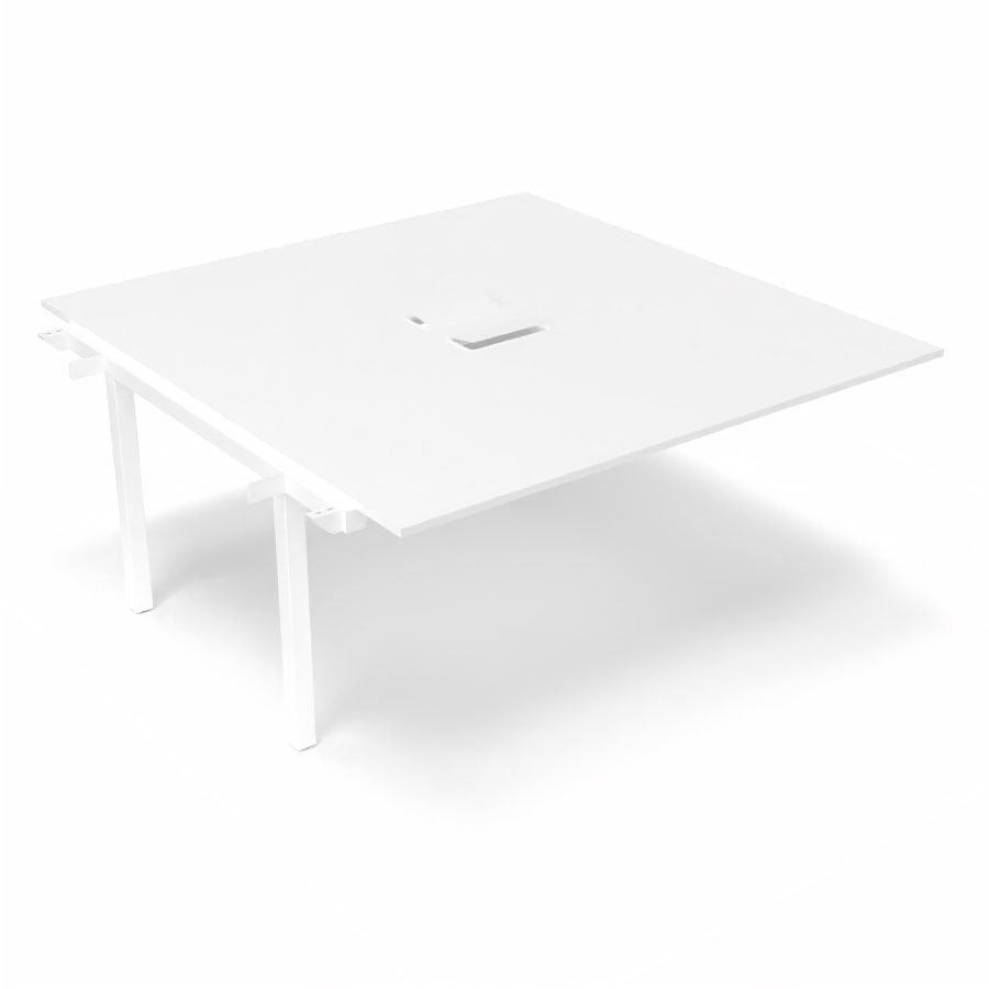 Bureau Arial partag - lment suivant - L. 160 x P. 165 cm p. 19 mm - monoplateau mlamine blanc neige avec 2 trappes et goulotte incluses - pitement arche mtal lisse blanc