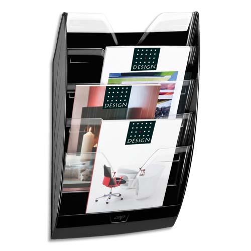Prsentoir mural CEP - 5 compartiments - kit de fixation fourni - L35 x H58 x P12,2 cm - noir/cristal