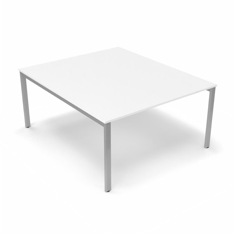 Table de runion Arial L. 140 x P. 165 cm p. 19 mm - plateau mlamine blanc neige - pitement arche mtal lisse gris aluminium