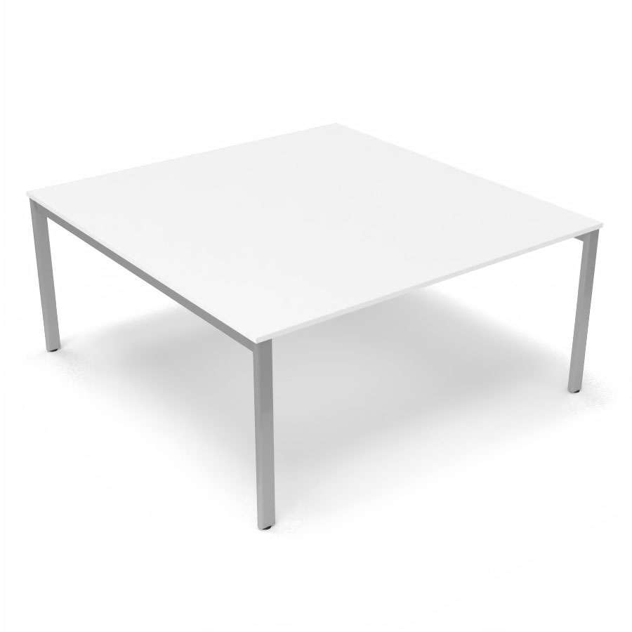 Table de runion Arial L. 160 x P. 165 cm p. 19 mm - plateau mlamine blanc neige - pitement arche mtal lisse gris aluminium