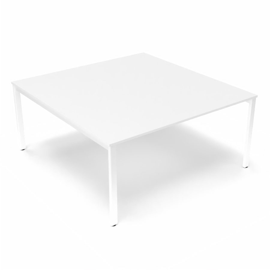 Table de runion Arial L. 160 x P. 165 cm p. 19 mm - plateau mlamine blanc neige - pitement arche mtal lisse blanc