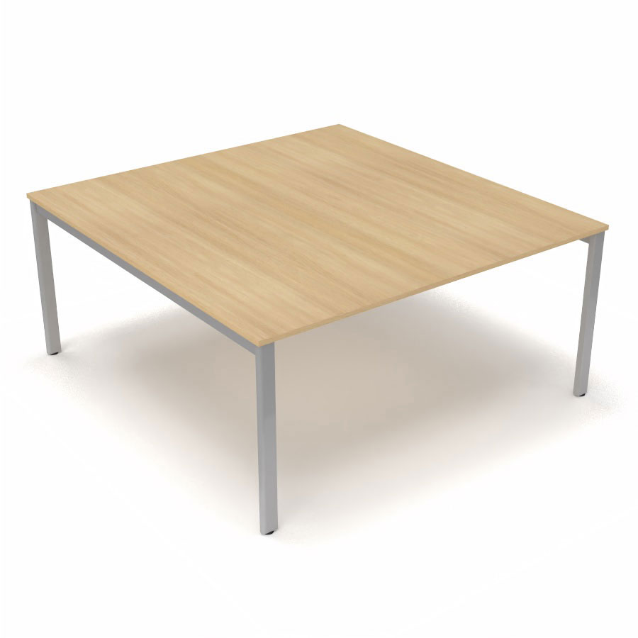 Table de runion Arial L. 160 x P. 165 cm p. 19 mm - plateau mlamine chne clair - pitement arche mtal lisse gris aluminium