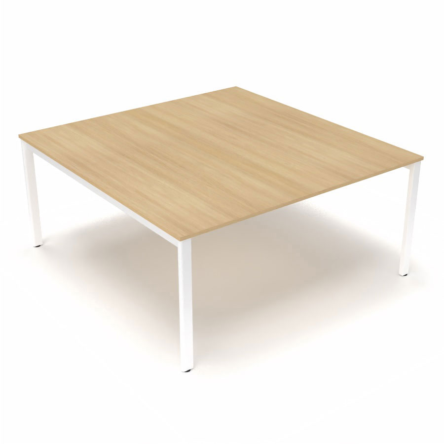 Table de runion Arial L. 160 x P. 165 cm p. 19 mm - plateau mlamine chne clair - pitement arche mtal lisse blanc