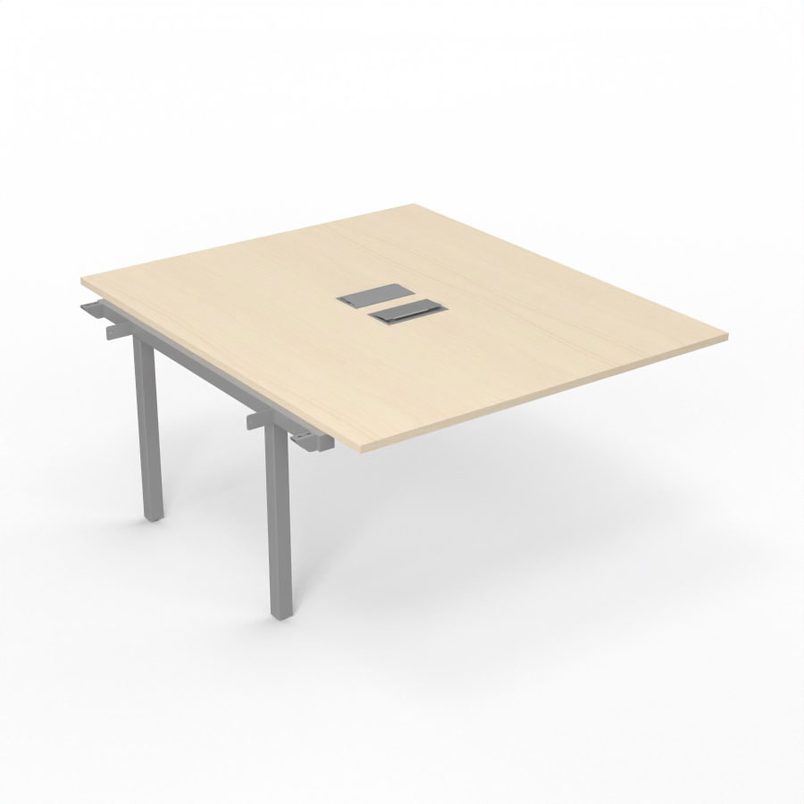 Bureau Arial partag - lment suivant - L. 140 x P. 165 cm p. 25 mm - monoplateau mlamine rable blanc avec 2 trappes et goulotte incluses - pitement arche mtal lisse gris aluminium