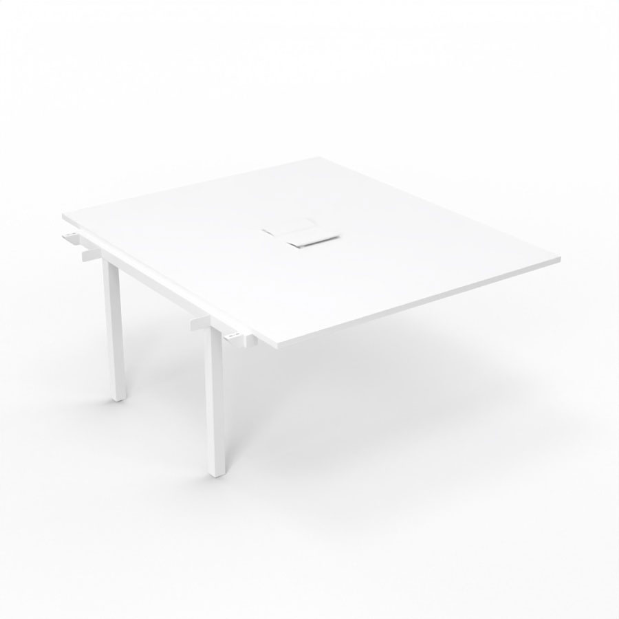 Bureau Arial partag - lment suivant - L. 140 x P. 165 cm p. 25 mm - monoplateau mlamine blanc neige avec 2 trappes et goulotte incluses - pitement arche mtal lisse blanc