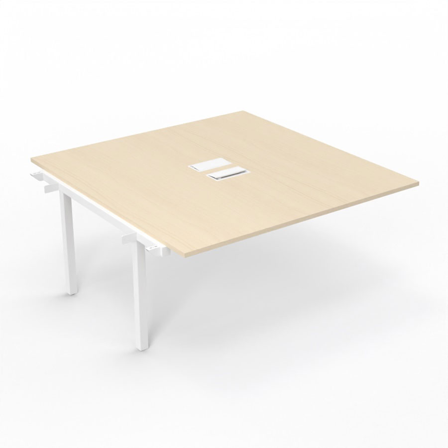 Bureau Arial partag - lment suivant - L. 160 x P. 165 cm p. 25 mm - monoplateau mlamine rable blanc avec 2 trappes et goulotte incluses - pitement arche mtal lisse blanc