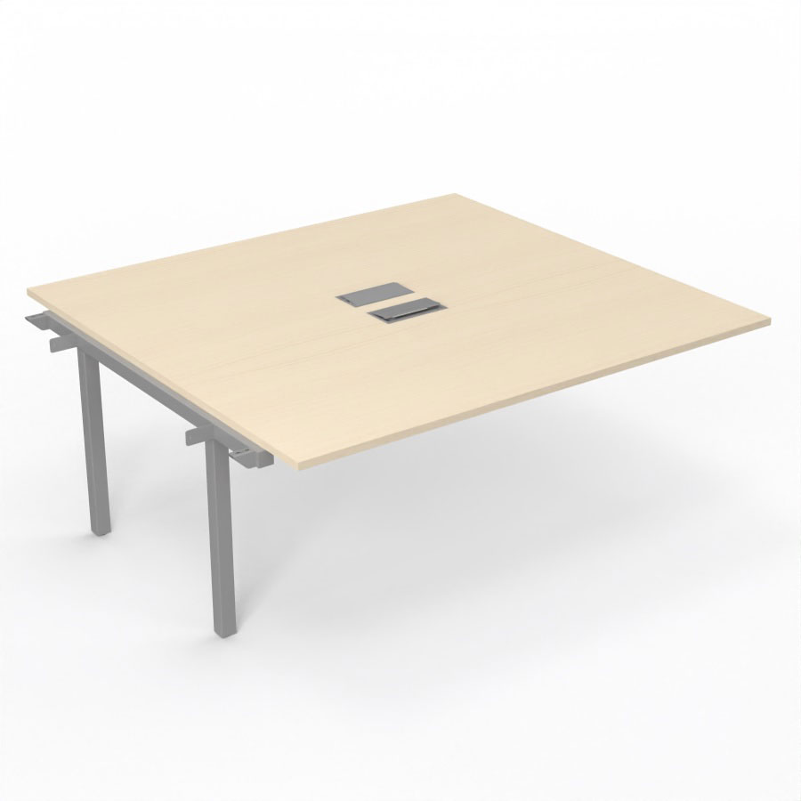 Bureau Arial partag - lment suivant - L. 180 x P. 165 cm p. 25 mm - monoplateau mlamine rable blanc avec 2 trappes et goulotte incluses - pitement arche mtal lisse gris aluminium