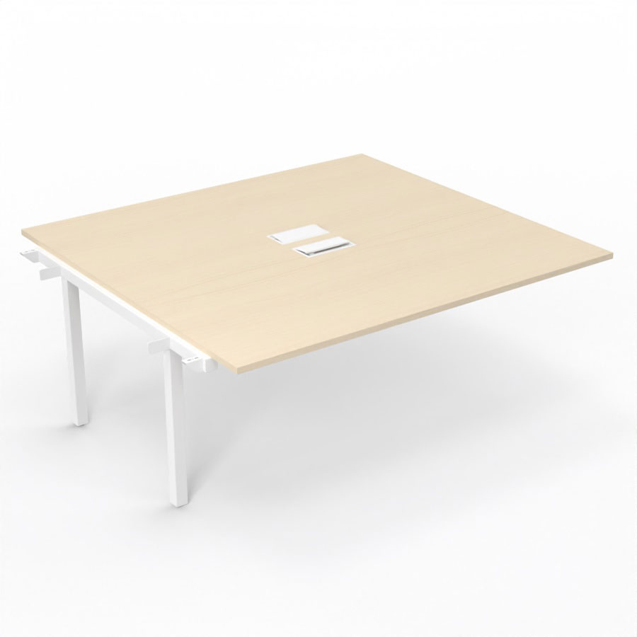 Bureau Arial partag - lment suivant - L. 180 x P. 165 cm p. 25 mm - monoplateau mlamine rable blanc avec 2 trappes et goulotte incluses - pitement arche mtal lisse blanc