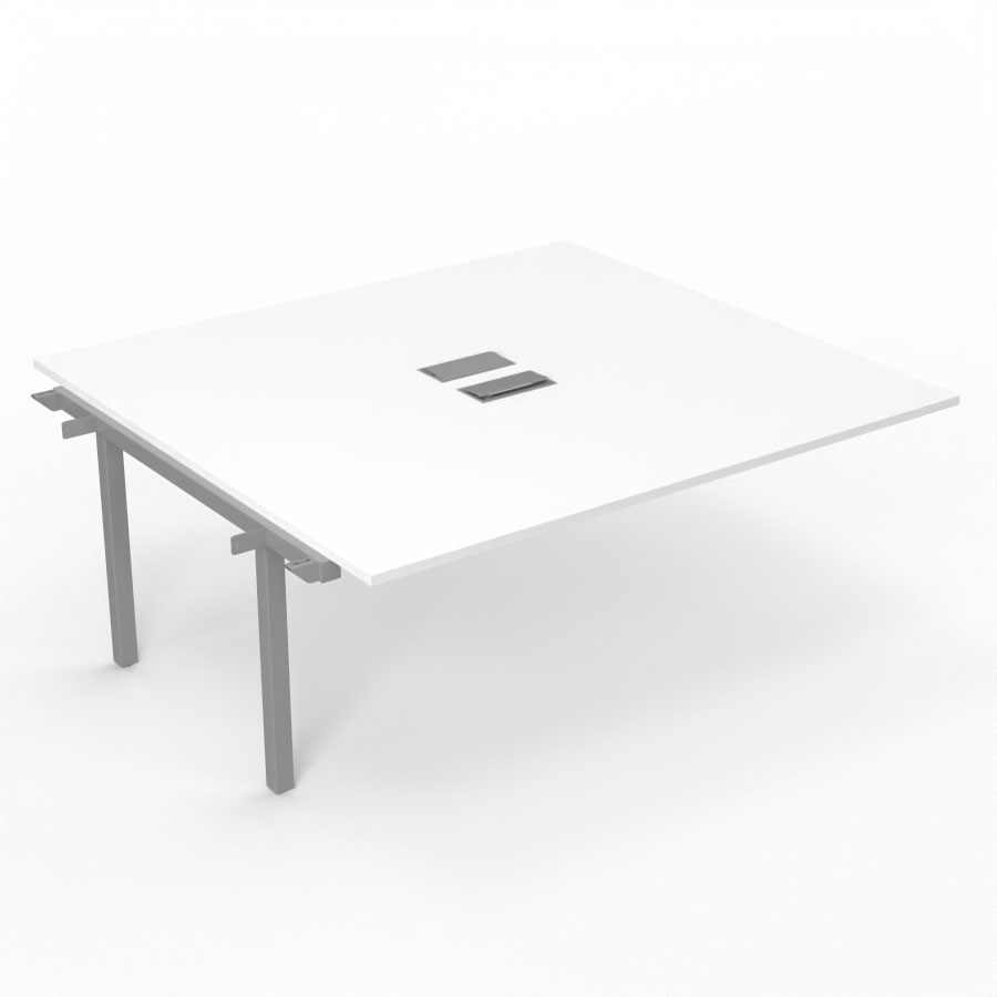 Bureau Arial partag - lment suivant - L. 180 x P. 165 cm p. 25 mm - monoplateau mlamine blanc neige avec 2 trappes et goulotte incluses - pitement arche mtal lisse gris aluminium