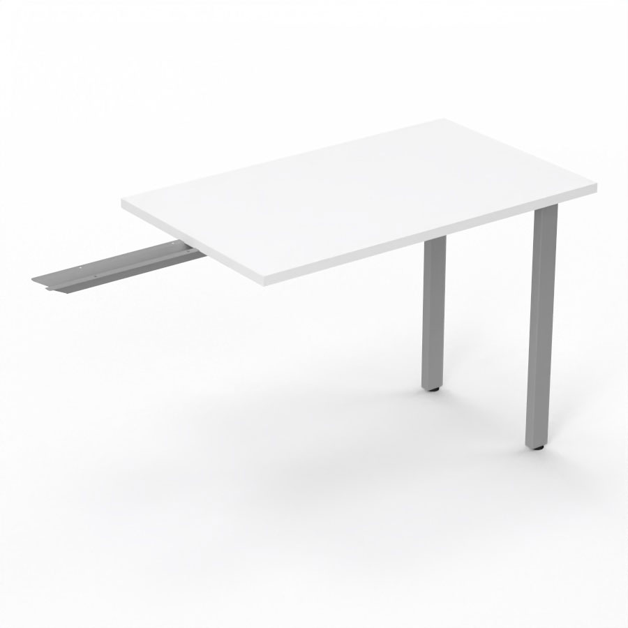 Retour suspendu Arial L. 100 x P. 60 cm p. 25 mm - plateau mlamine blanc neige - pitement mtal lisse gris aluminium
