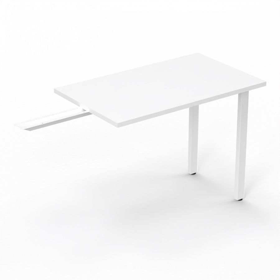 Retour suspendu Arial L. 100 x P. 60 cm �p. 25 mm - plateau m�lamine blanc neige - pi�tement m�tal lisse blanc