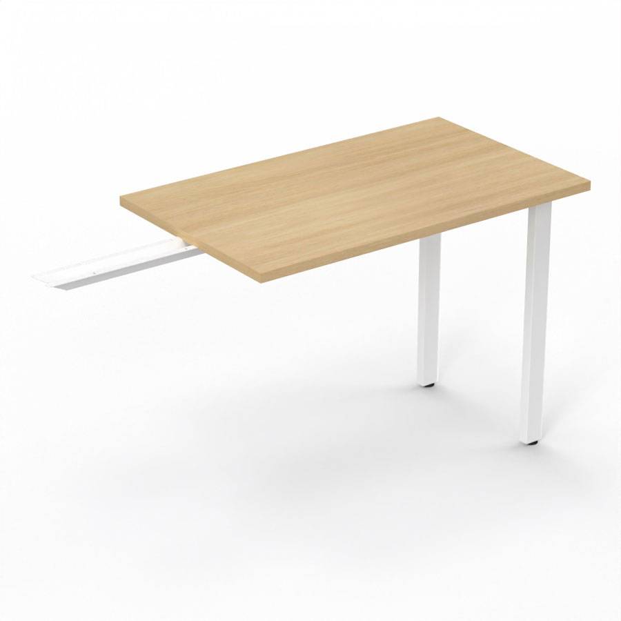 Retour suspendu Arial L. 100 x P. 60 cm �p. 25 mm - plateau m�lamine ch�ne clair - pi�tement m�tal lisse blanc