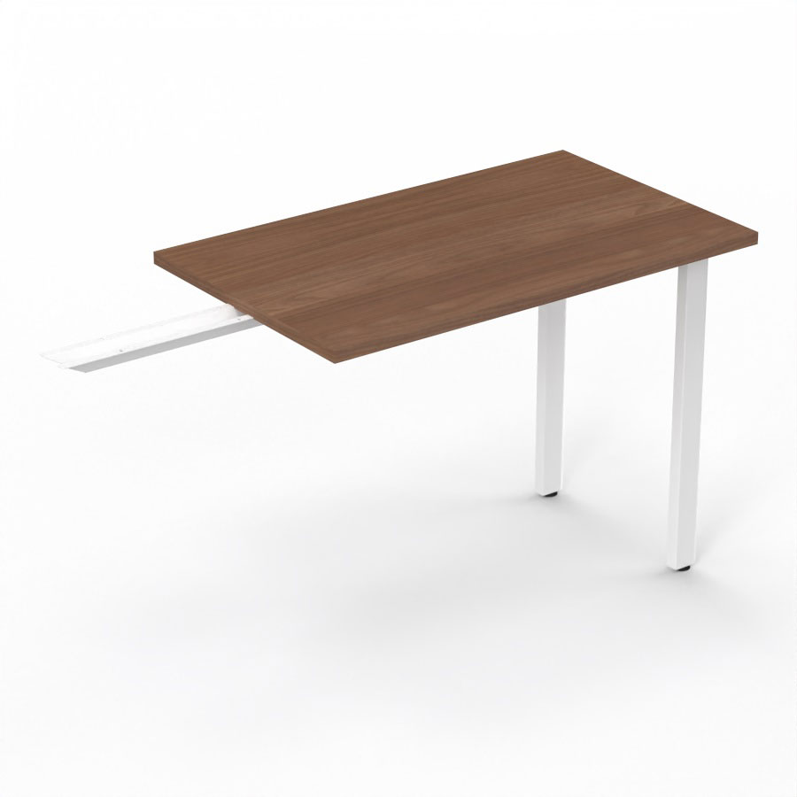 Retour suspendu Arial L. 100 x P. 60 cm �p. 25 mm - plateau m�lamine noyer ambr� - pi�tement m�tal lisse blanc