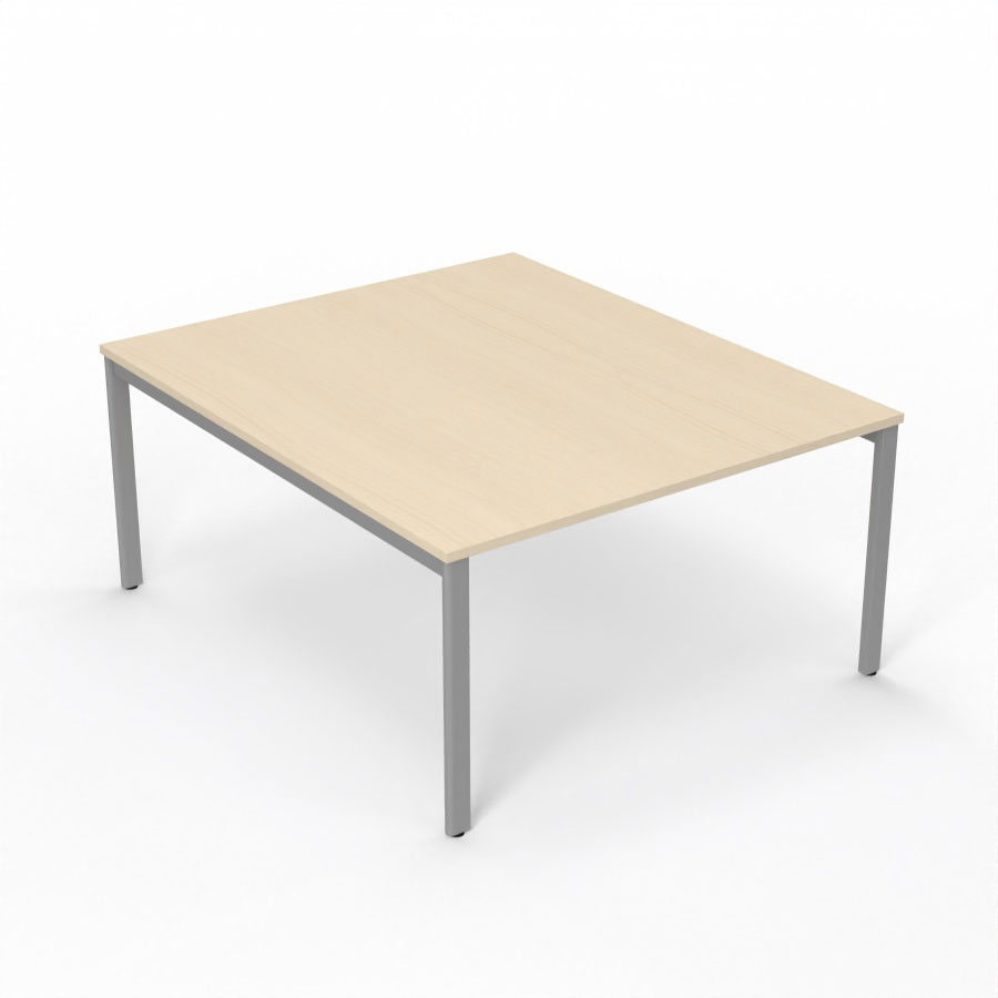 Table de runion Arial L. 140 x P. 165 cm p. 25 mm - plateau mlamine rable blanc - pitement arche mtal lisse gris aluminium