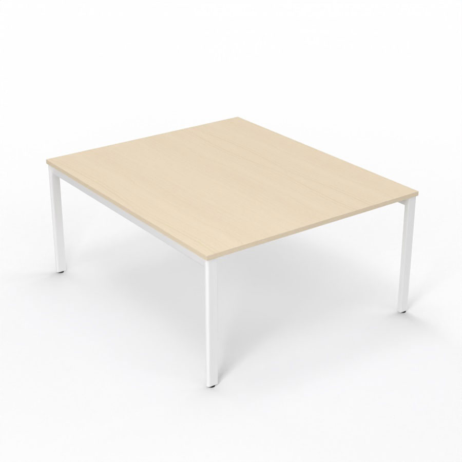 Table de runion Arial L. 140 x P. 165 cm p. 25 mm - plateau mlamine rable blanc - pitement arche mtal lisse blanc