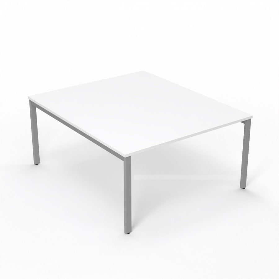 Table de runion Arial L. 140 x P. 165 cm p. 25 mm - plateau mlamine blanc neige - pitement arche mtal lisse gris aluminium