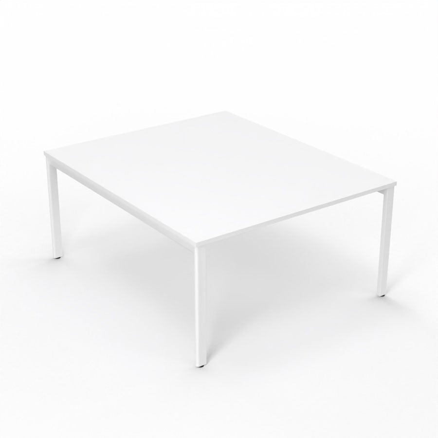 Table de runion Arial L. 140 x P. 165 cm p. 25 mm - plateau mlamine blanc neige - pitement arche mtal lisse blanc