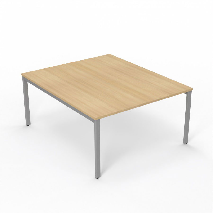 Table de runion Arial L. 140 x P. 165 cm p. 25 mm - plateau mlamine chne clair - pitement arche mtal lisse gris aluminium