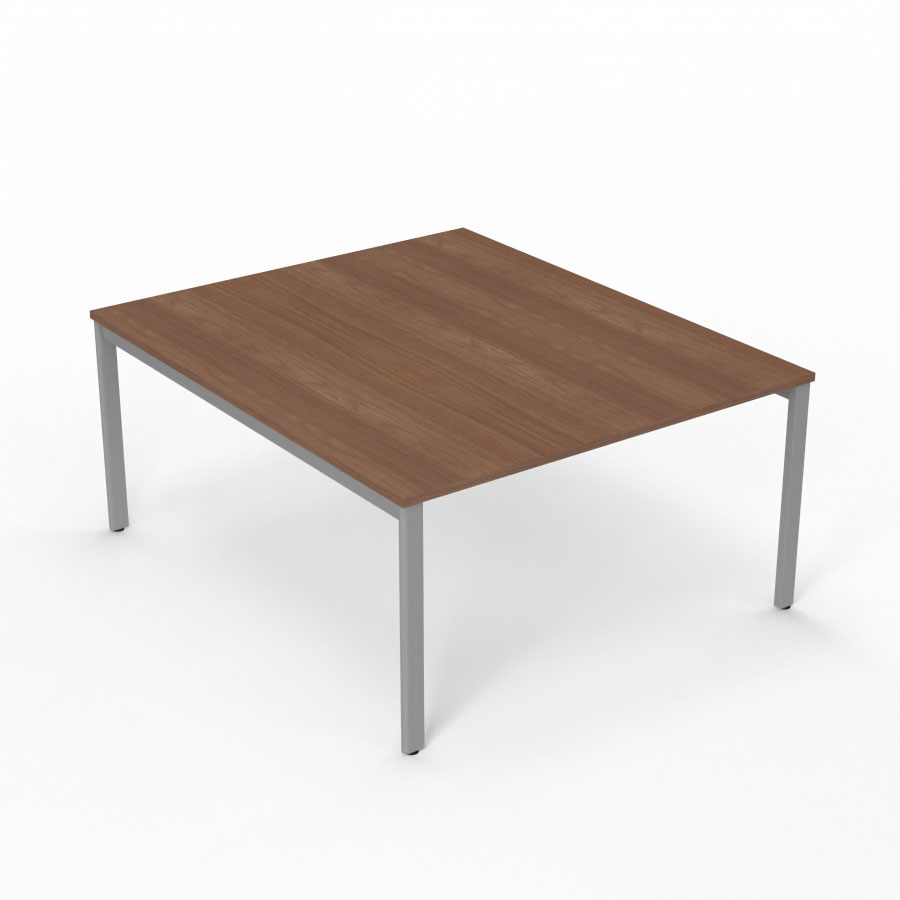 Table de runion Arial L. 140 x P. 165 cm p. 25 mm - plateau mlamine noyer ambr - pitement arche mtal lisse gris aluminium