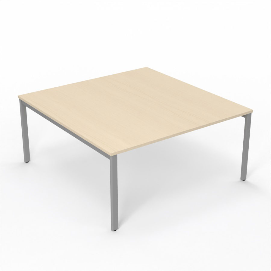 Table de runion Arial L. 160 x P. 165 cm p. 25 mm - plateau mlamine rable blanc - pitement arche mtal lisse gris aluminium