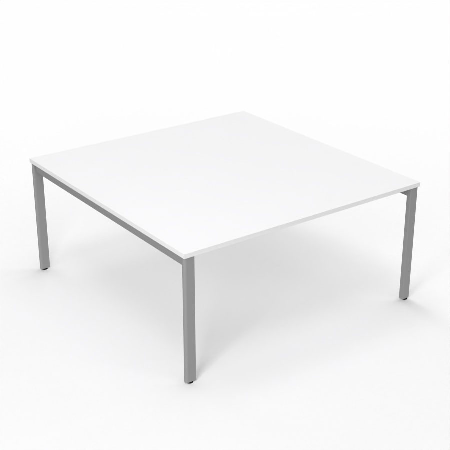 Table de runion Arial L. 160 x P. 165 cm p. 25 mm - plateau mlamine blanc neige - pitement arche mtal lisse gris aluminium