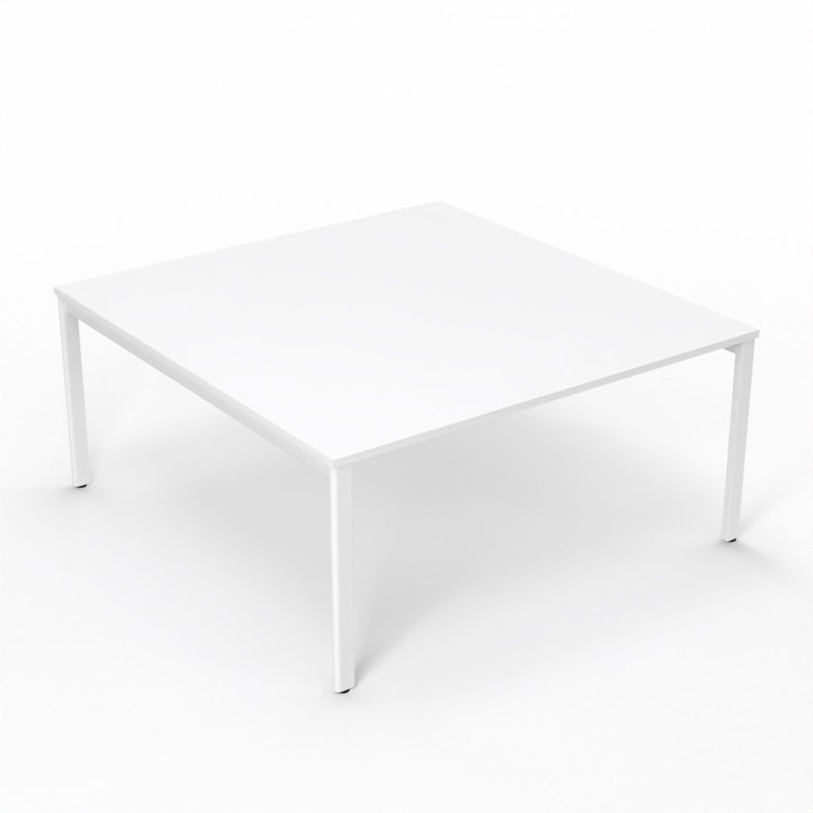 Table de runion Arial L. 160 x P. 165 cm p. 25 mm - plateau mlamine blanc neige - pitement arche mtal lisse blanc