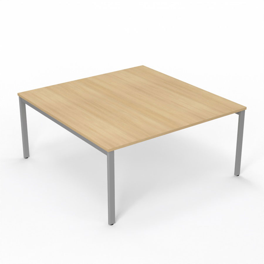 Table de runion Arial L. 160 x P. 165 cm p. 25 mm - plateau mlamine chne clair - pitement arche mtal lisse gris aluminium