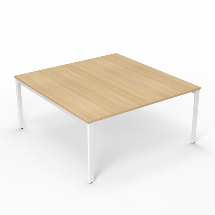 Table de runion Arial L. 160 x P. 165 cm p. 25 mm - plateau mlamine chne clair - pitement arche mtal lisse blanc