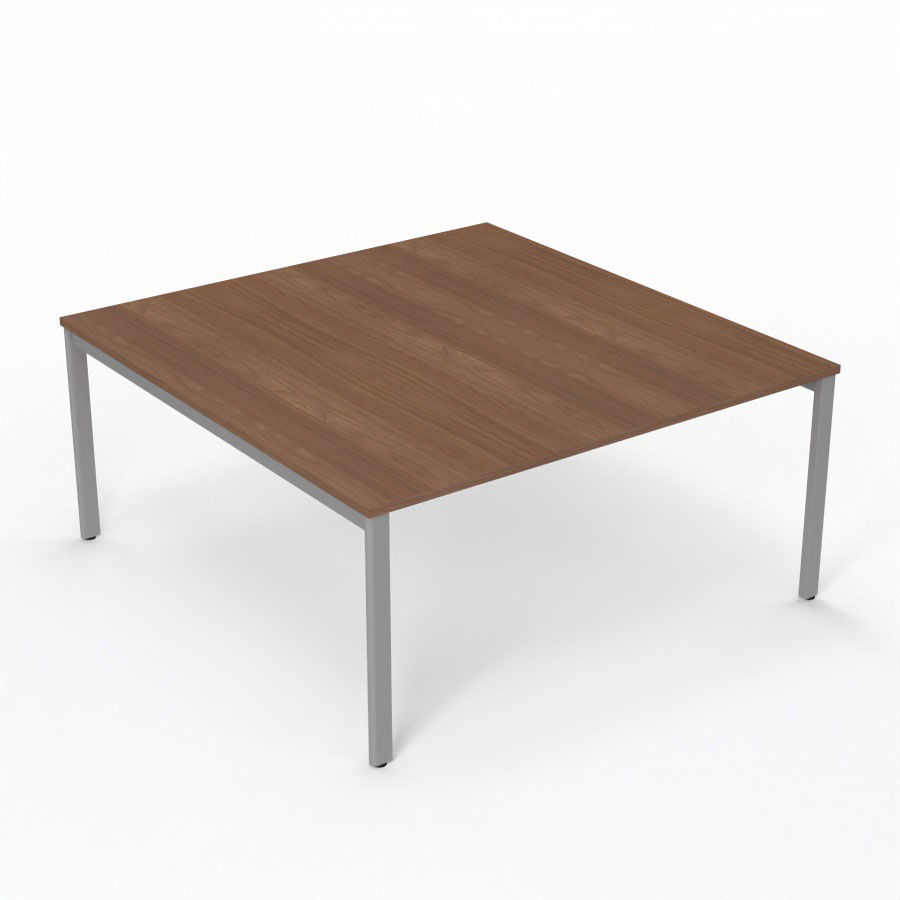 Table de runion Arial L. 160 x P. 165 cm p. 25 mm - plateau mlamine noyer ambr - pitement arche mtal lisse gris aluminium