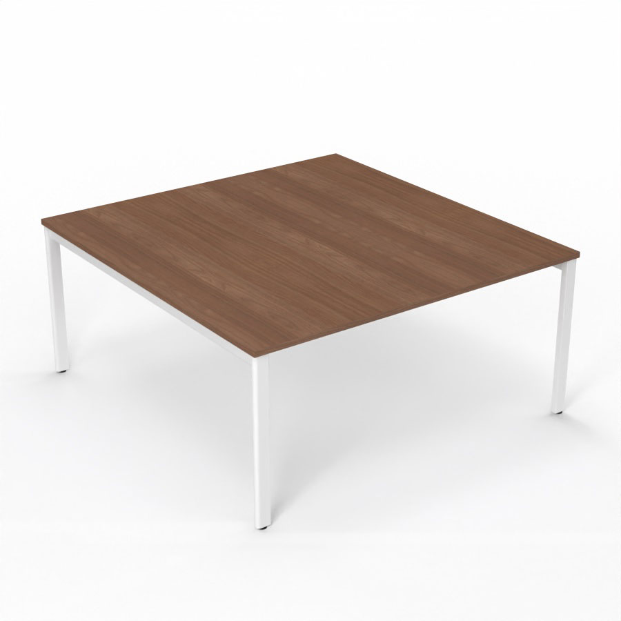 Table de runion Arial L. 160 x P. 165 cm p. 25 mm - plateau mlamine noyer ambr - pitement arche mtal lisse blanc