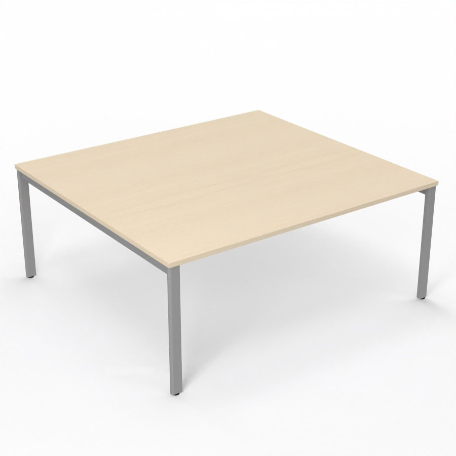 Table de runion Arial L. 180 x P. 165 cm p. 25 mm - plateau mlamine rable blanc - pitement arche mtal lisse gris aluminium