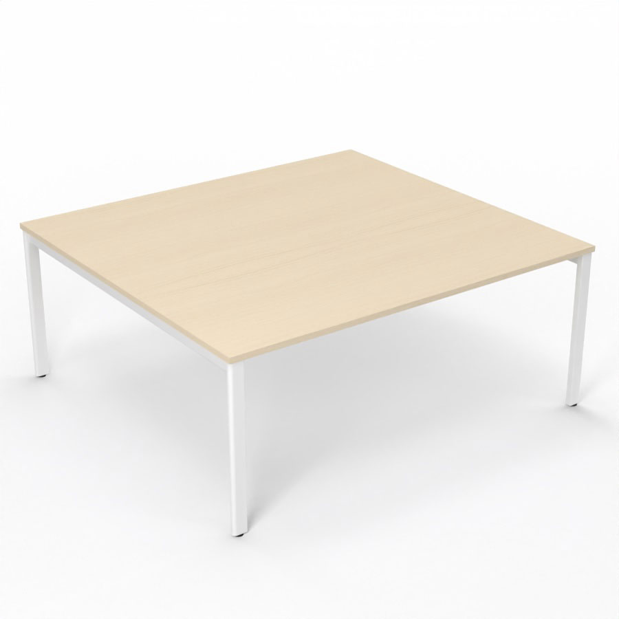 Table de runion Arial L. 180 x P. 165 cm p. 25 mm - plateau mlamine rable blanc - pitement arche mtal lisse blanc